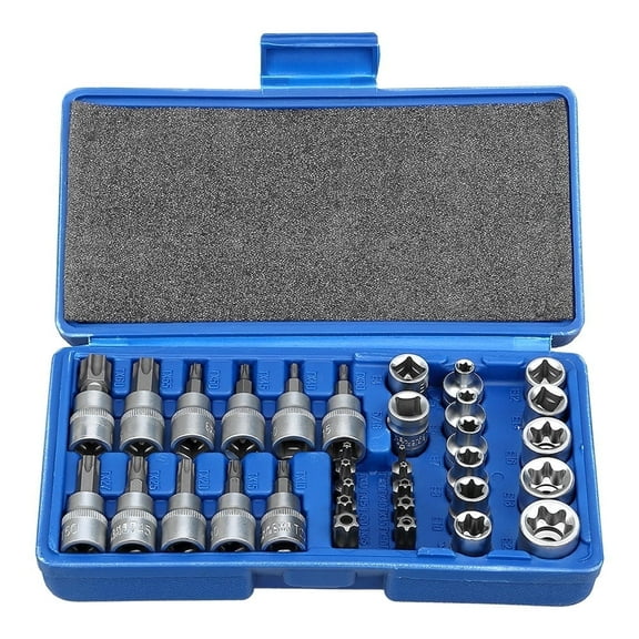 Uten 34Pcs 3/8" Drive Torx & E-Socket Master Set, Includes Female External Torx (E4-E20) & Standard Torx Bits (TT10-TT55) for Automotive Repair