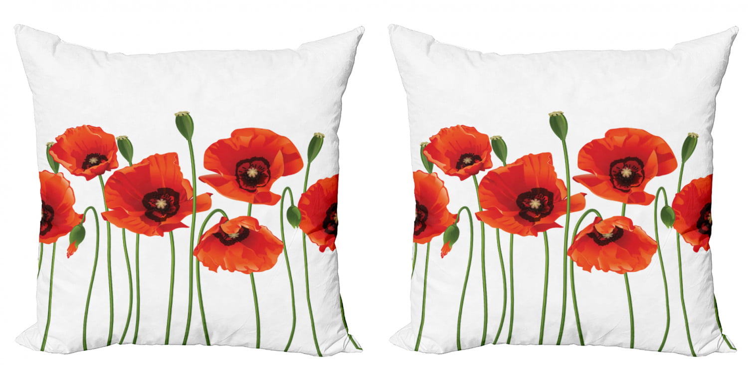Green Orange Poppies of Spring Season Pastoral Flowers Botany Bouquet Field Nature Theme Art 20 X 20 Ambesonne Floral Throw Pillow Cushion Cover Decorative Square Accent Pillow Case 