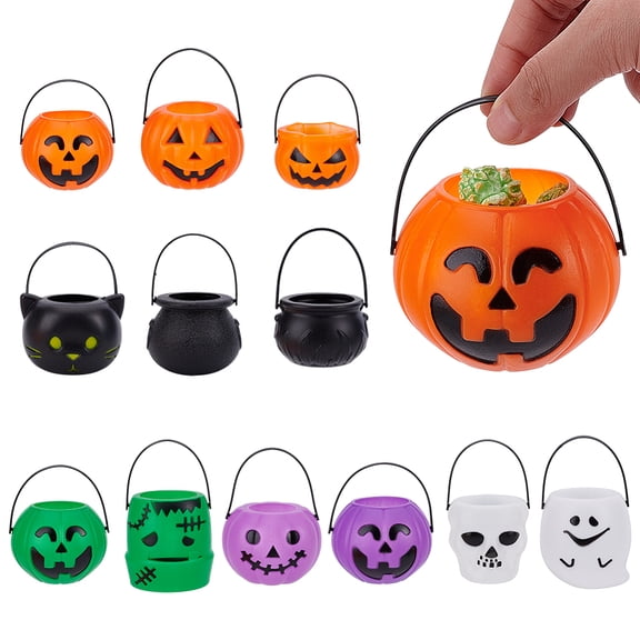 12Pcs Mini Candy Holder Portable Pumpkin Cauldron Bucket Bucket Party Supplies Plastic 5 Colors for DIY Halloweens Party Decoration Trick or Treat