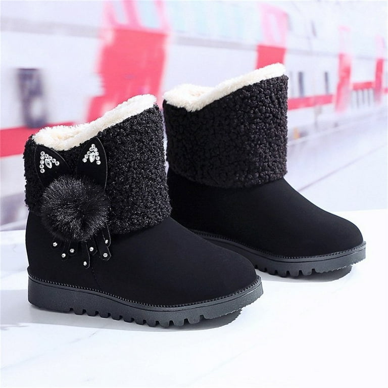 Ankle Boots for Women Ladies Fashionable Rhinestone Wedges Shoes Warm Short Snow Boots Boot Liner Socks for Women Boots for Women Dressy Flat Booties Women Boots Flat Boots for Women Womens Leather