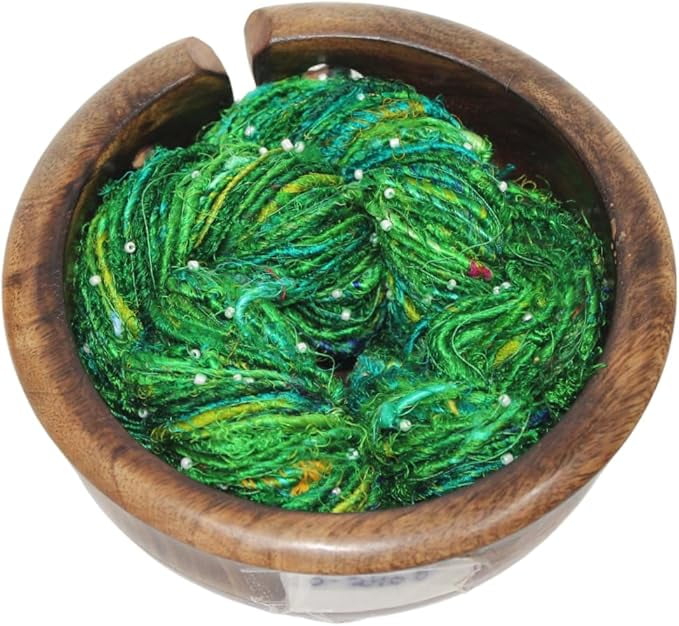 Knitsilk Recycled Sari Silk Beads Yarn - Green, 80+ Yards, 100g x 2 Count | 200 Grams | Eco-Friendly Handcrafted Material for Knitting, Crochet, and & Weaving