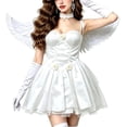 thumbnail image 3 of YTCAMLO 5PC Womens Angel Costume, Fashion Mini Dress with Back Ornament necklace gloves Headwear, Halloween Costumes for Party, 3 of 6