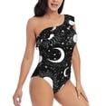 thumbnail image 3 of Sikiie Crescent and Stars Print Women One Piece Swimsuits Tummy Control One Shoulder Bathing Suits Ruffle Swimwear, From S to XXL-Medium, 3 of 6