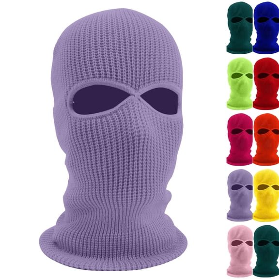 2-Hole Knitted Ski Mask Full Face Mask Cover Neck Gaiter Winter Balaclava Warm Beanie for Outdoor Sports Light Purple One Size
