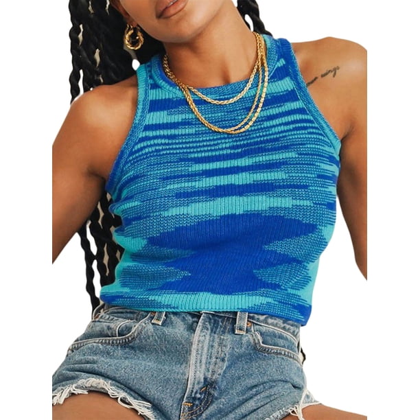 Sunloudy - Chaleco para mujer, sexy, sin mangas, cuello redondo, tops delgados para fiestas, citas, compras, vacaciones, viajes Sunloudy S M L XL