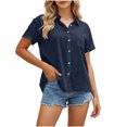 thumbnail image 5 of ClodeEU Women's Linen Button Down Short Sleeve Shirt,Casual Collared Blouse Dark Blue,Women's Plus M, 5 of 9