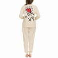 thumbnail image 3 of Keith Haring Women's 2 Piece Super Soft Luxurious Fleece Lounge Pajama Set, Long Sleeve Crew and Jogger (Tan Medium), 3 of 7