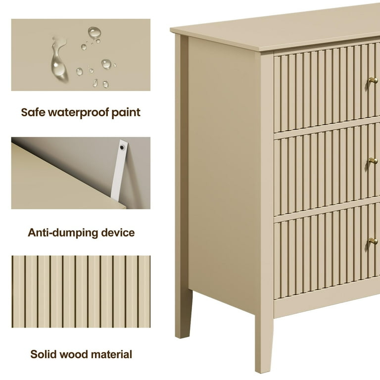 May Color Beige 6 Drawer Dresser Set, Fluted Modern Wood Double Chest, Long  Bedroom TV Stand - Walmart.com
