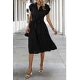 thumbnail image 2 of NAYAOTO Womens Casual Midi Dresses Solid V Neck Short Sleeve Button Shirt Belted Dress with Pockets for Spring Summer 2026, 2 of 7