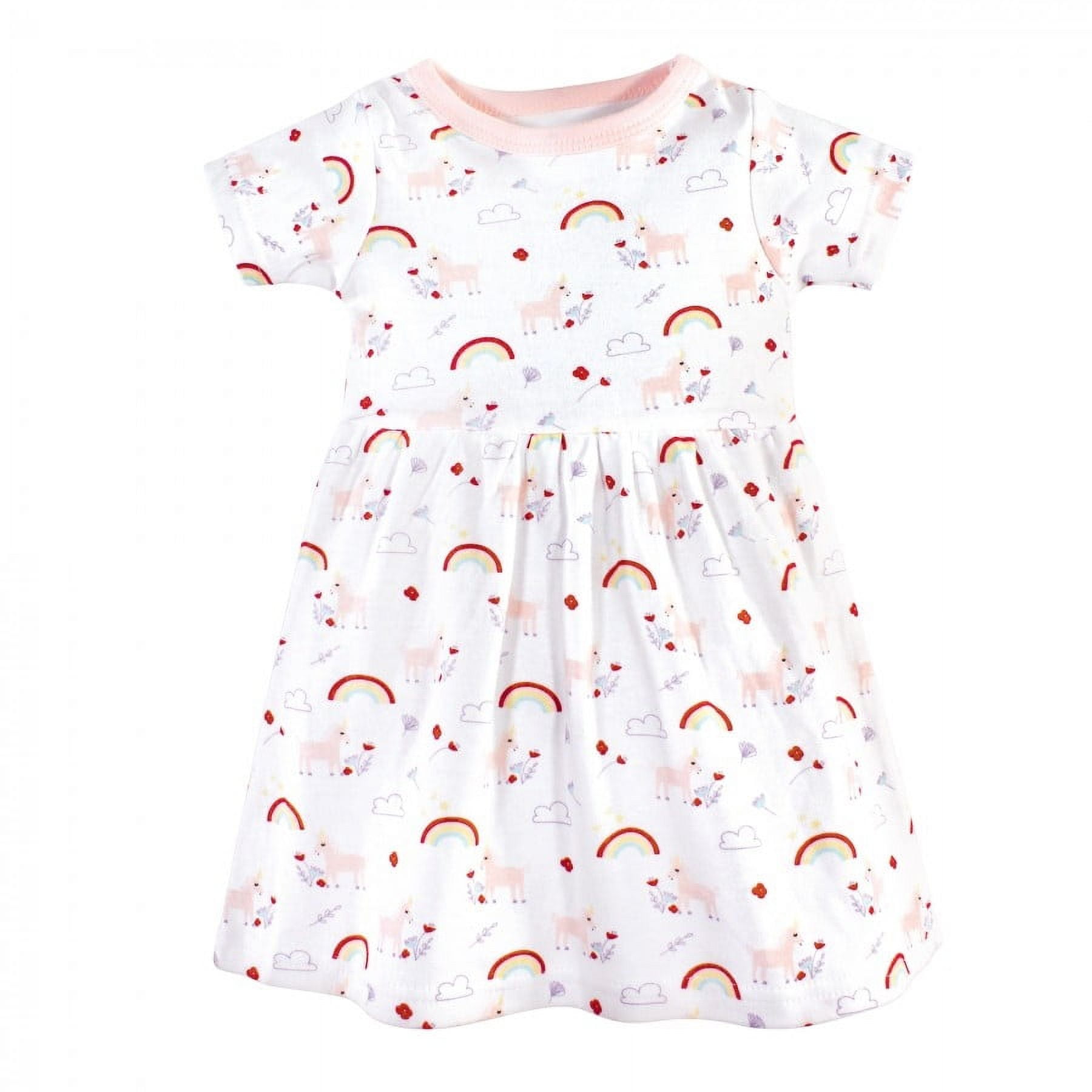 Luvable Friends Baby and Toddler Girl Cotton Short-Sleeve Dresses 2pk, Unicorn, 6-9 Months