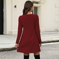 thumbnail image 5 of Women's Dress Long Sleeve V-Neck High Waist Elastic Ribbed Striped with Pocket Midi Dress for Spring Fall Casual,Wine,M, 5 of 7