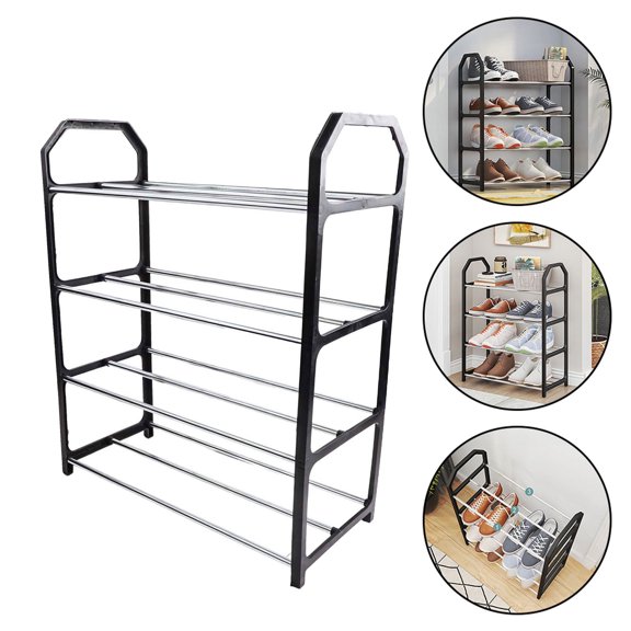 Metal Shoe Rack Space-Saving Storage Organizer For Living Room Bedroom Closet Entryway Black Multi-Tier Shelves Black