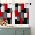 thumbnail image 4 of Kitchen Curtains and Valances Set 3 Piece Curtains 36 Inch Length Black Red Grey Geometric Modern Abstract Art Window Treatment Tiers for Bathroom, Abstract Small Cafe Curtains for Living Room, 4 of 5