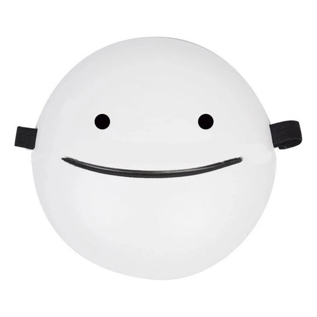 Halloween Cosplay Dreams Smile White Cartoon Party Masks with a round white design featuring a smiling face and black adjustable straps. Suitable as a decorative mask for Halloween, cosplay, and theme parties.