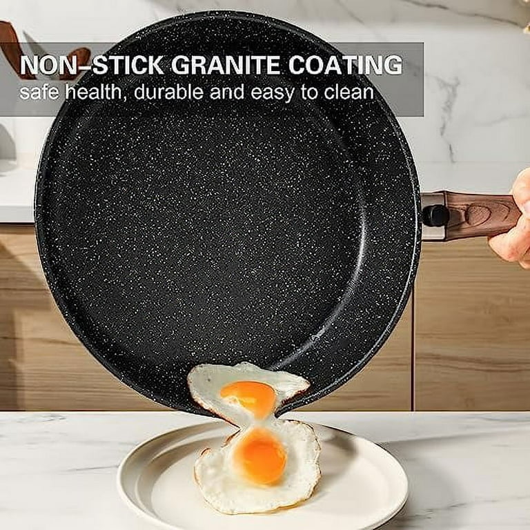 Kordisen Nonstick Deep Frying Pan with Lid, 11 Inch Saute Pan Skillet with  Detachable Wood Handle, Granite Stone Coating for Cooking, Induction