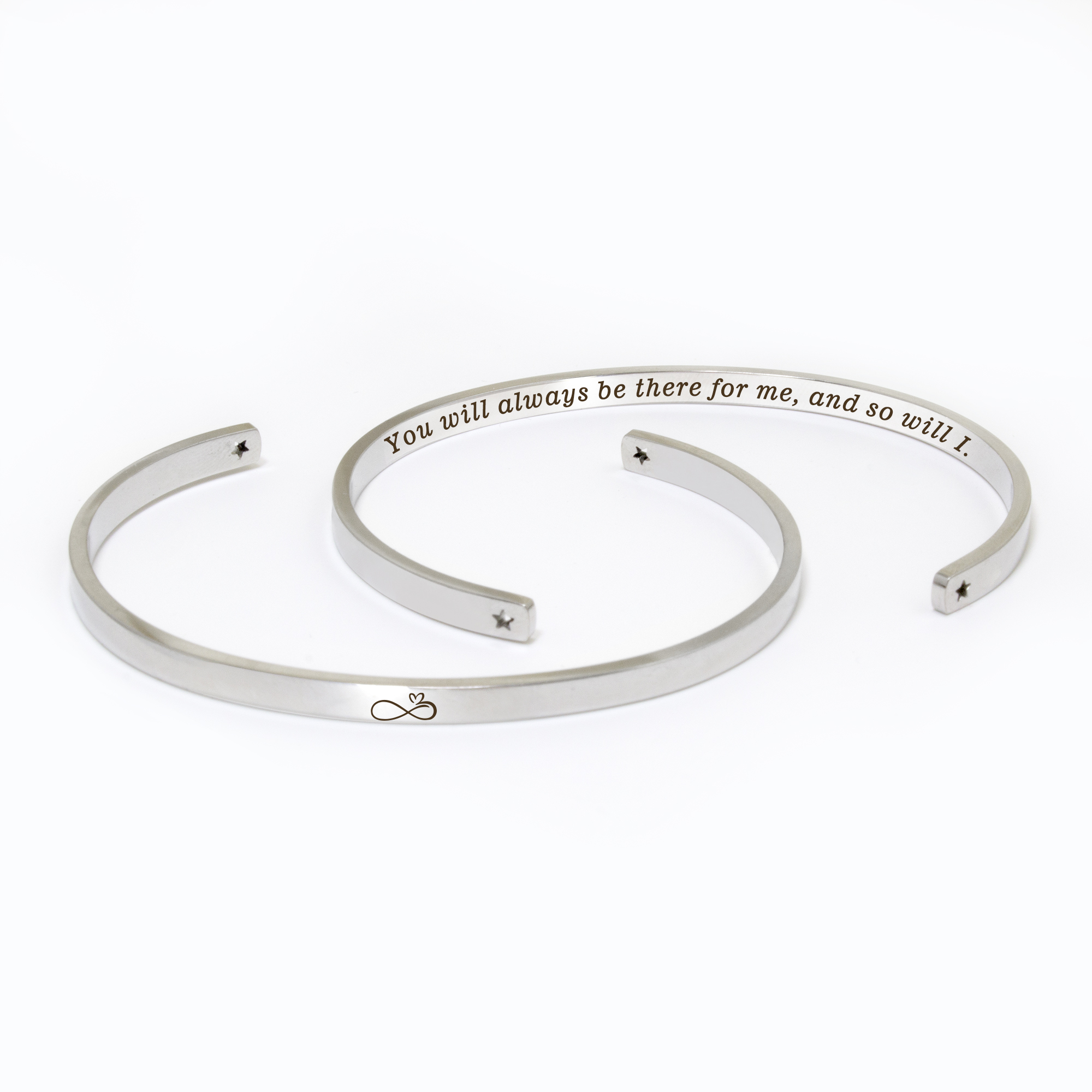"You will always be there…" Adjustable Silver Stainless Steel Cuff Bangle Mother's Day Gift Set