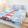 thumbnail image 3 of Manfei Red Lighthouse Bed Sheets Full, Blue Stripes Full Sheet Sets, Ocean Theme Bedding Sets Full Size, Microfiber Room Decorative, 4 Pieces, 3 of 7