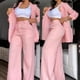 thumbnail image 2 of Conjunto de chaqueta elegante para mujer, abrigo con cuello con muescas y pantalones de diseño de bolsillo, traje de trabajo de dos piezas, moda de otoño, nuevo, 2 of 5