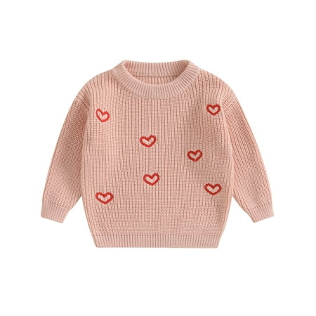 

Wallarenear Baby Valentine Pullover Sweater Knitted Letter Embroidery Fall Winter Warm Tops