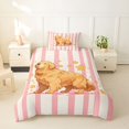 thumbnail image 2 of Homewish Cute Golden Retriever Dog Twin Duvet Cover,Cartoon Animal Twin Bedding,Pink White Stripes Decor,Pink Reversible,2 Pieces,1 Duvet Cover and 1 Pillowcase, 2 of 6