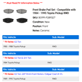 thumbnail image 2 of Front Brake Pad Set - Compatible with 1984 - 1995 Toyota Pickup RWD 1985 1986 1987 1988 1989 1990 1991 1992 1993 1994, 2 of 2