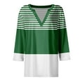 thumbnail image 4 of Womens Tops Plus Size Printed 3/4 Sleeves V-Neck Casual Tops Green S, 4 of 5