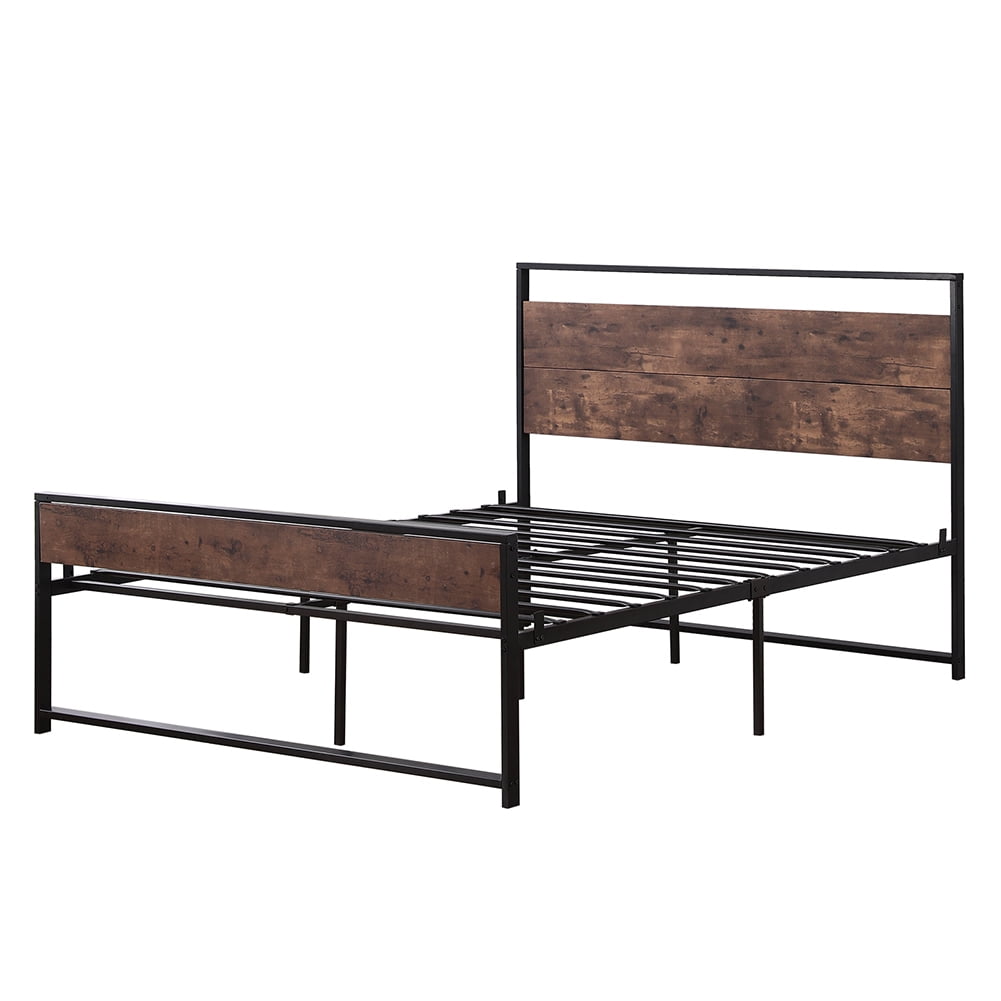 Kepooman Retro Style Black Metal Double Bed Frame Bed with Foot Black, 64.17"L x 15.75"W x 5.51"H, Queen Kepooman Retro Style Black Metal Double Bed Frame Bed with Foot Black, 64.17"L x 15.75"W x 5.51"H, Queen