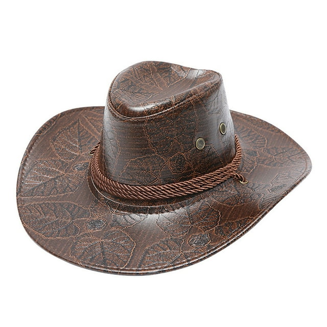 Adult Printed Sun Protection Fashion Western Cowboy Hat Leather Windproof Hat