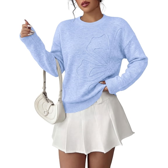 PRETTYGARDEN Women Fall Sweaters Trendy Floral Knit Pullover | Flower Embroidered Tops, Crew Neck, Soft Long Sleeve Shirts, Cozy Winter Layering Clothes for Casual Outing, Holiday Party