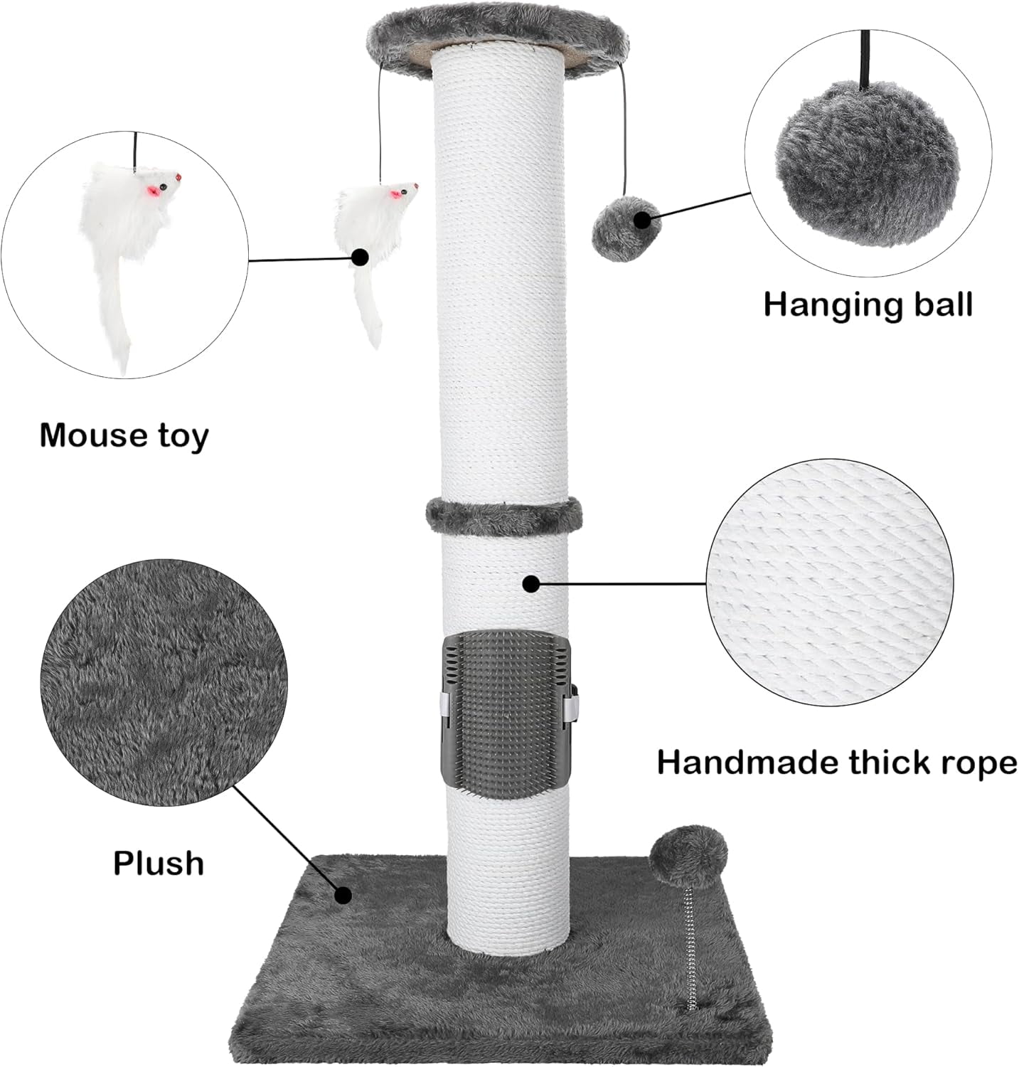 Cat Scratching Post 34 Inchs Cat Self Gromming with Dangling Toys and Sisal Rope, Grey