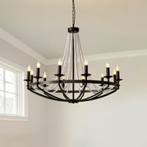 HOOMEDELIER 12-Light Wagon Wheel Chandelier, Rustic Farmhouse Candle-Style Pendant Light Fixture for Dining Room, Living Room, or Foyer