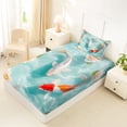 thumbnail image 4 of Feelyou Lucky Koi Fish Twin Sheet Sets for Kids Women Girls, Lake Rose Flower Bedding, Green, 3pcs, 4 of 5