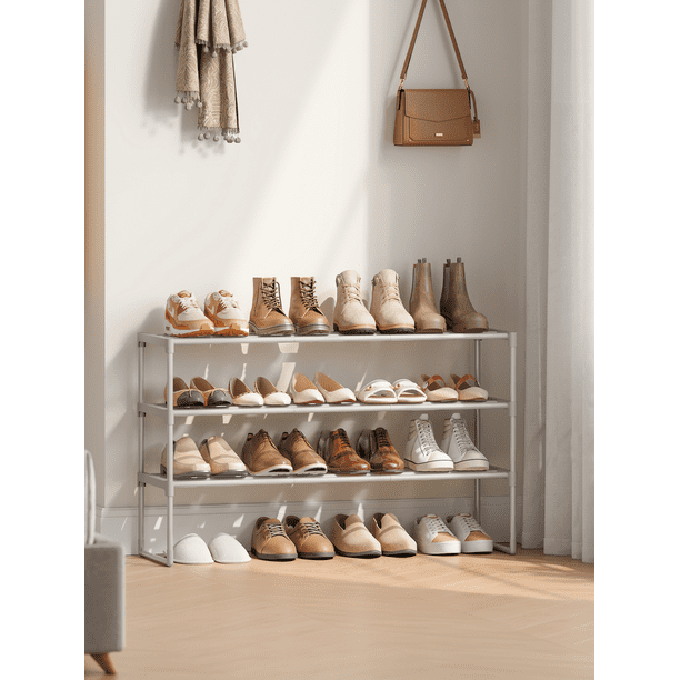 SONGMICS Zapatero de 3 Niveles, Estantería de Zapatos, Estantería de Metal, para 12 a 15 Pares de Zapatos, Estante Apilable, para Pasillo, Salón, Dormitorio, 30 x 92 x 55 cm, Gris