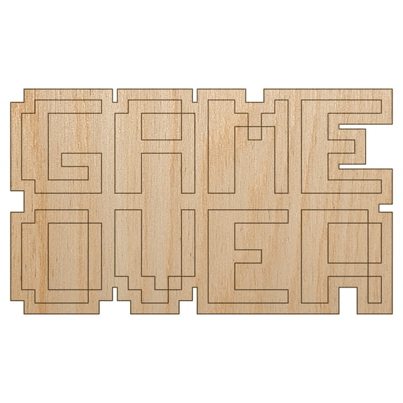 Pixel Video Game Over Text Wood Shape Unfinished Piece Cutout Craft DIY Projects - 4.70 Inch Size - 1/8 Inch Thick