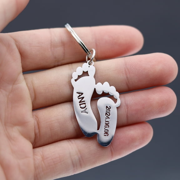 Customized Newborn Baby Foot Keychain Personalized Engraved Date Name Keyring Birthday Anniversary Jewelry Gift Key Chain