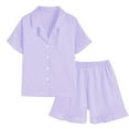 thumbnail image 3 of WOYY Teen Girls Pajama Set Silk Satin Button Down Short Sleeve Top Shorts Pjs, Sizes 13-14, 3 of 4
