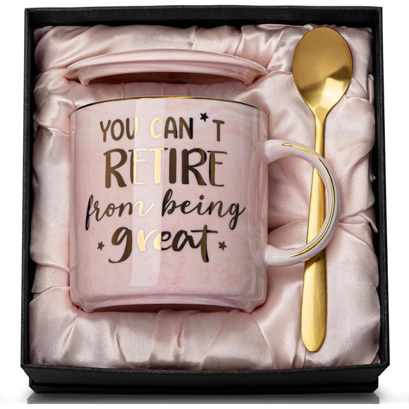 shiyou-Classy Retirement Gifts for Women, You Can't Retire From Being Great - Inspirational Going Away Gifts for Retired Coworker, Teachers, Friends, 14oz Pink Marble Retire Mug Printed with Gold, Gi
