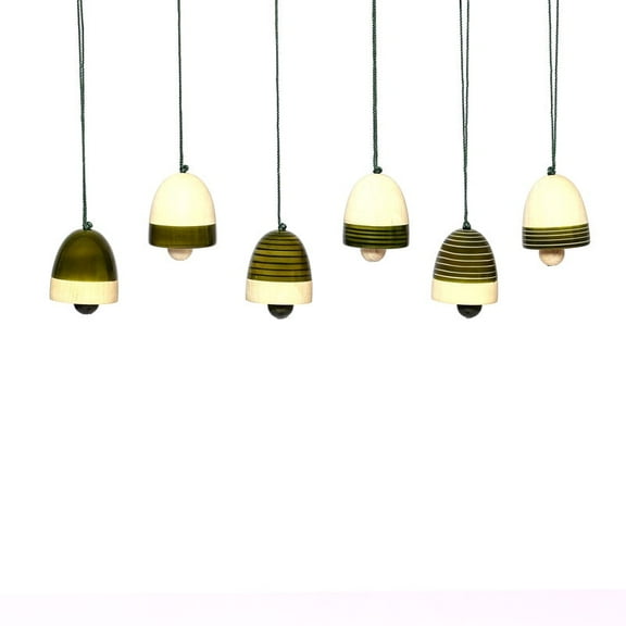Handcrafted Eco-friendly Green Wooden Bell Hangings for Christmas Decor - Set of 6