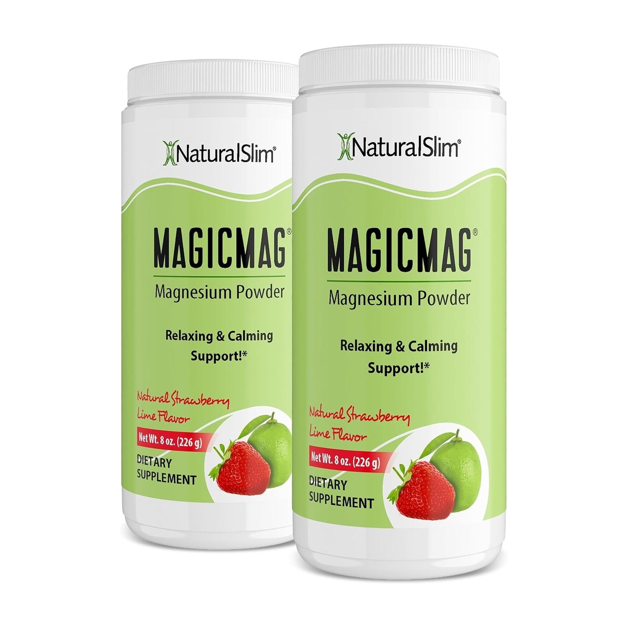 NaturalSlim Magicmag Pure Magnesium Citrate Powder – Stress, Constipation, Muscle, and Heart Support | Natural Strawberry & Lime Flavored Magnesium Supplement - 8oz Drink Mix (2 Pack)