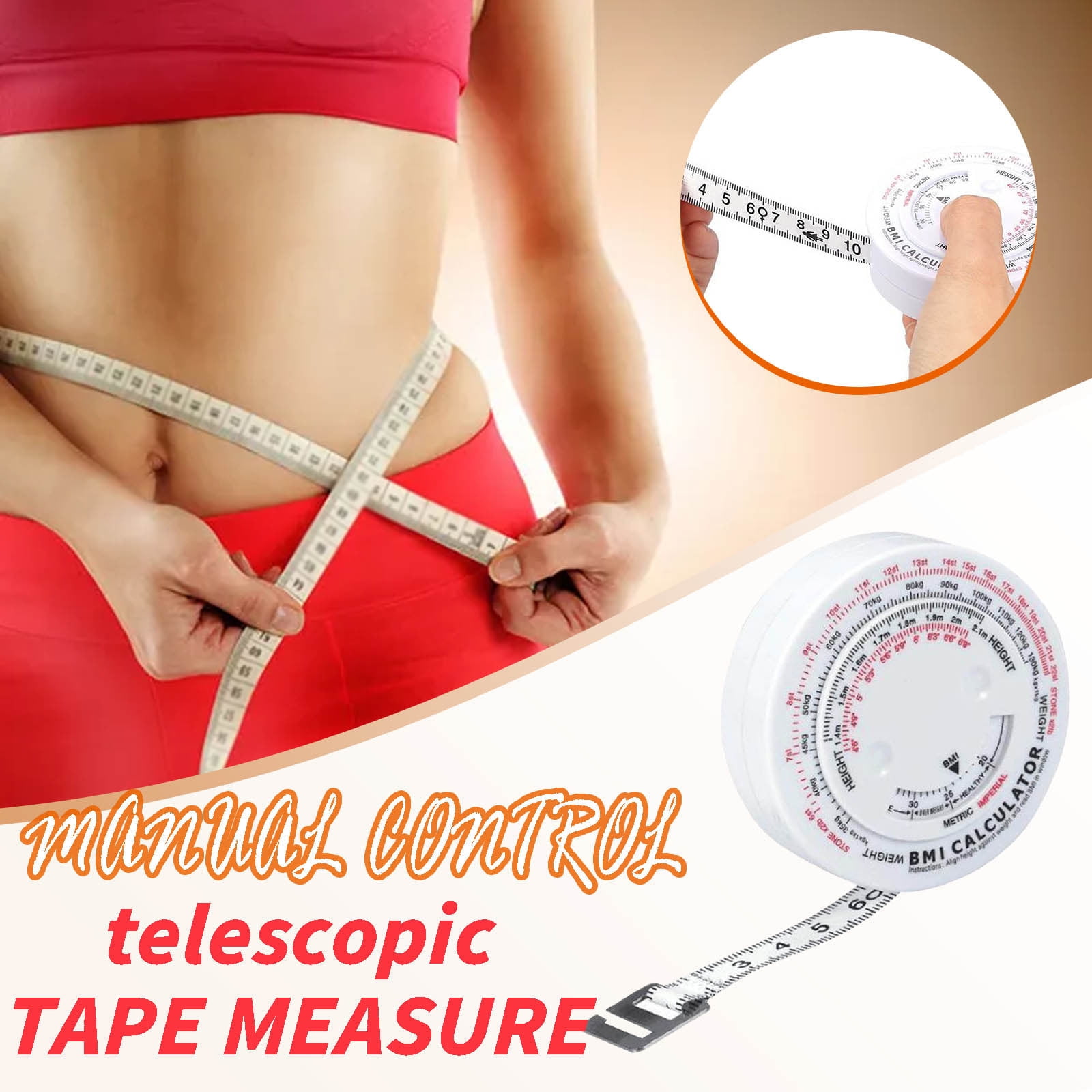 Walbest Retractable Body Measure Tape 59 inch (150cm), PP Measuring Ruler, Lock Pin and Push-Button Retract, Ergnomic and Portable Design, for Waist