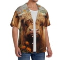 thumbnail image 2 of Balery Cute Floral Cow Camisa Casual de Manga Corta con Botones para Hombre, Texturizada, Estilo Cubano, para Playa, Verano-Small, 2 of 5