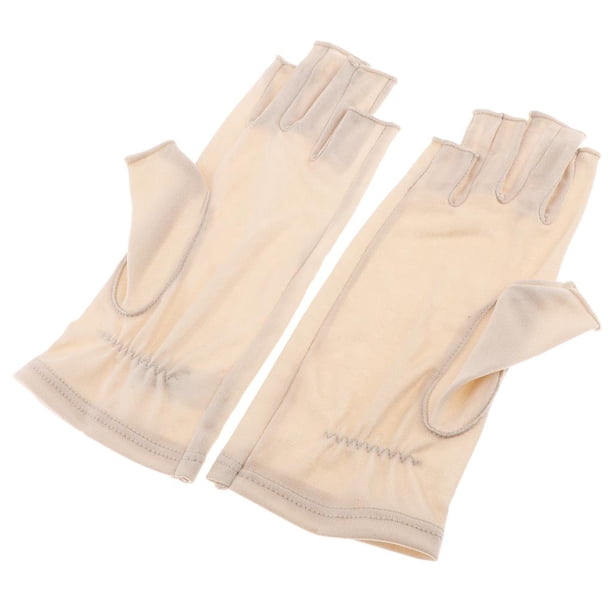 Guantes finos de seda sin dedos, guantes térmicos para correr al aire libre, guantes de ciclismo Beige