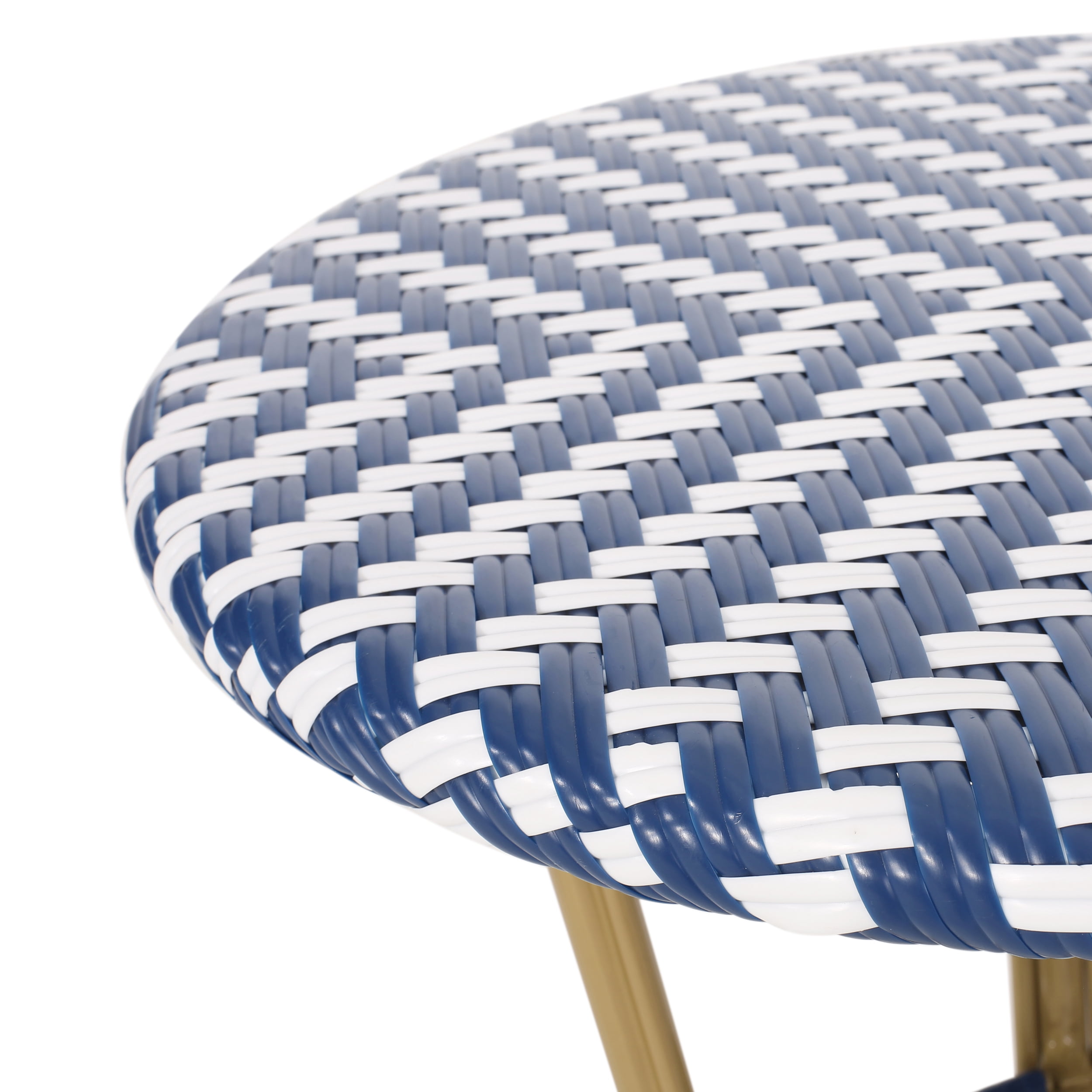 Noble House Groveport Outdoor 21.75" French Round Aluminum Bistro Table with Tabletop, White/Navy Blue