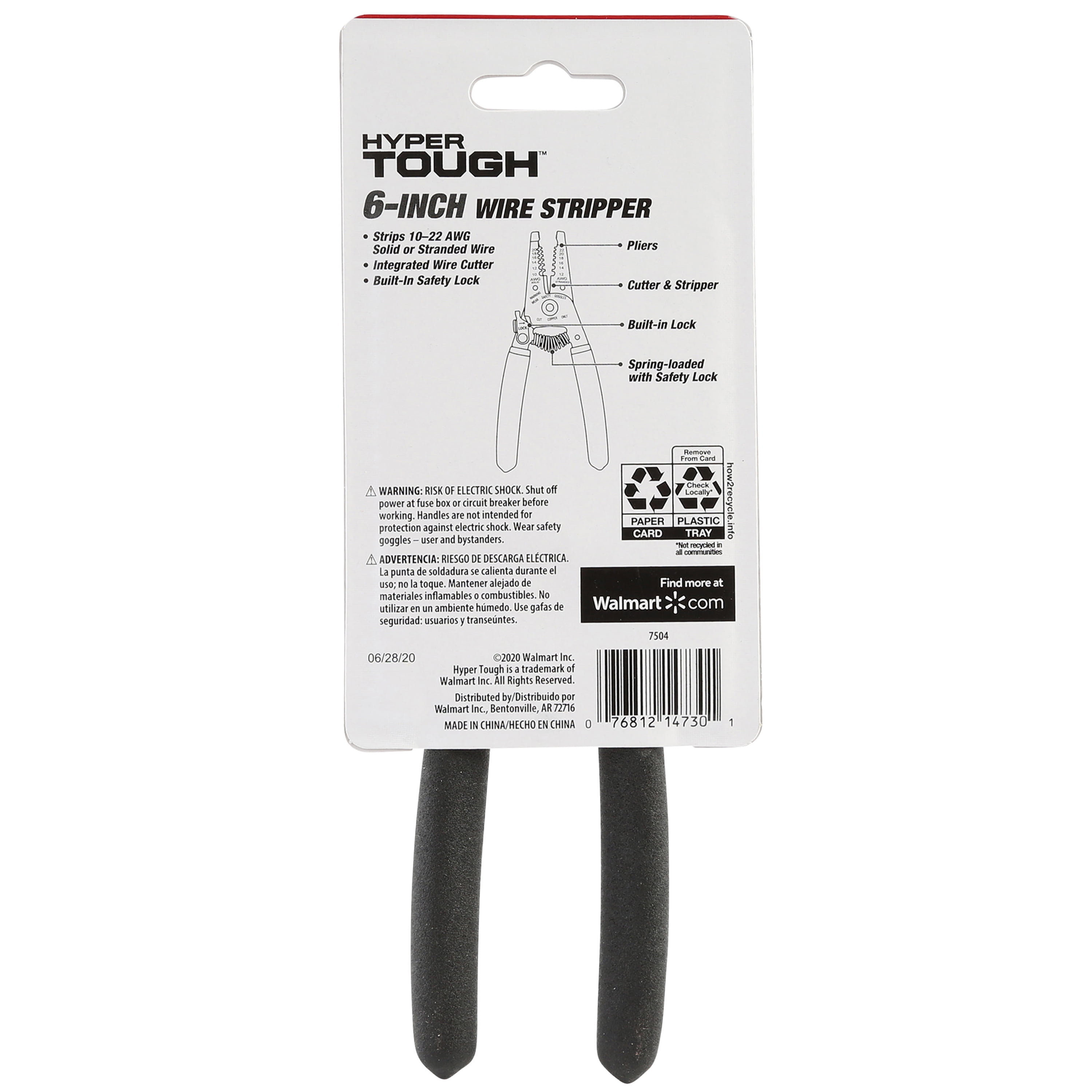 Hyper Tough New 6-inch Wire Stripper with Non-Slip Grips, 7504