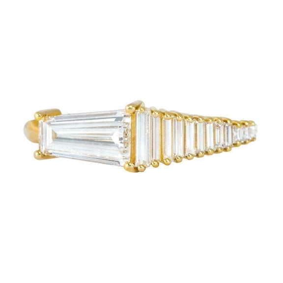 HeartsAndYou 2.2ct Baguette Cut Moissanite Engagement Ring for Women 18k Yellow Gold over Silver Stylish Art Deco