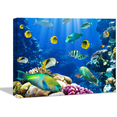 thumbnail image 1 of Rosework Framed Canvas Wall Art, 48x36 Inch, Ocean Wall Art and Blue Beach Wall Decor With Fish, Made In USA, 1 of 6