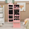 thumbnail image 2 of Costway Kid Freestanding Jewelry Armoire 2-in-1 Full Length Mirror Storage Drawer Pink, 2 of 10