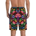 thumbnail image 3 of Kdxio Colorful Floral Embroidery Mexican Print Mens Sleep Shorts Bottoms Soft Comfy Pajama Wear Pants with Drawstring Pockets, 3 of 7