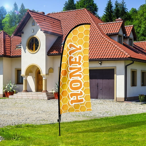 QSUM Honey Sign Feather Flag with Pole Kit,7FT Honey Decoration Display, Honey Business Sign,Honey Swooper Flag，Advertising Flag