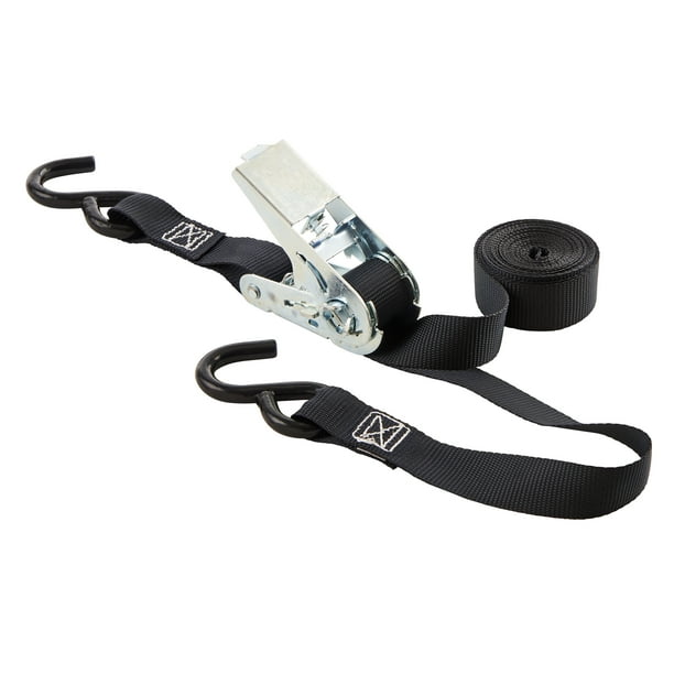 Hyper Tough 12 Ft X 1 In Black Ratchet Tie Down With Vinyl Covered S Hooks Walmart Com